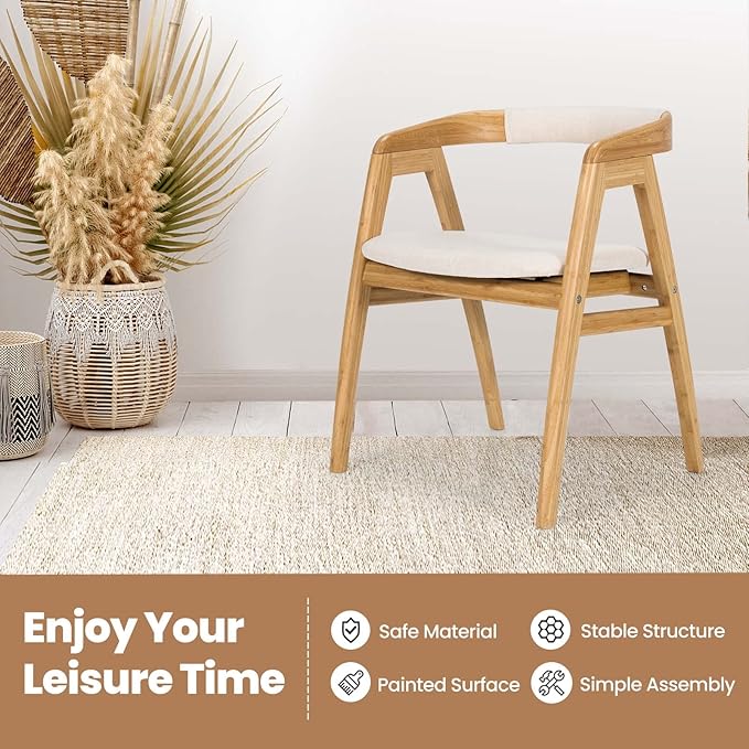 Giantex Accent Chair for Living Room Bamboo Painted Surface Upholstered Comfy Reading Chair with Anti-Slip Foot Pads Curved Backrest Arm Lounge Chair for Bedroom Waiting Room Office Natural