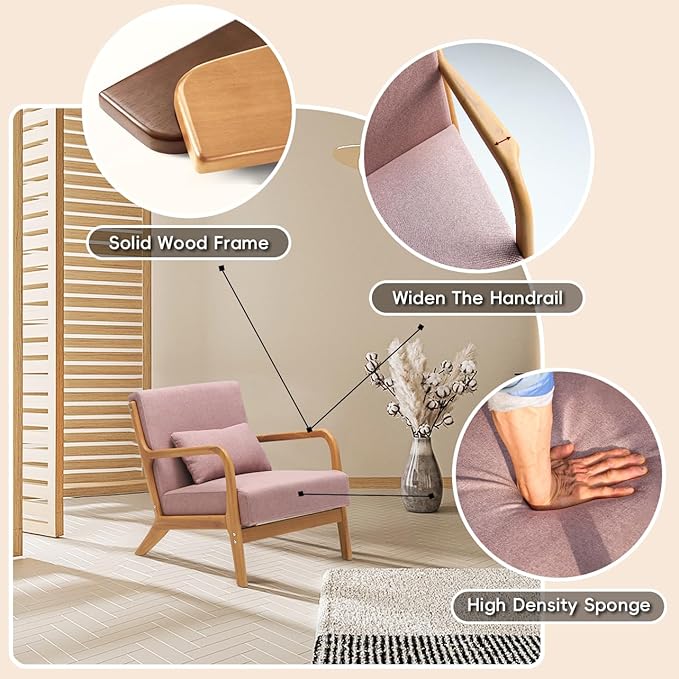 CottonColors Accent Chair Living Room Chairs &amp Reading Chair - Solid Wood Frame with Soft Cushion Removable Machine-Washable Cover (Multiple Colors)