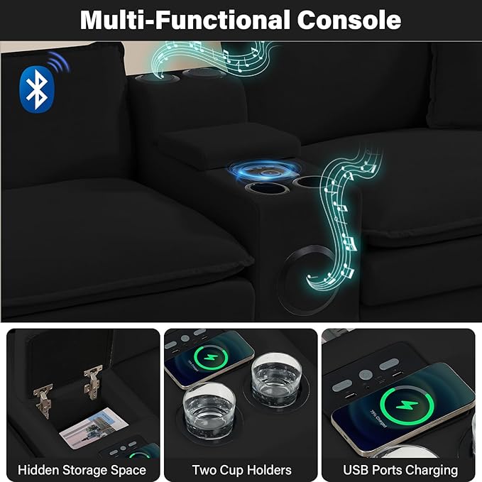 OUYESSIR 163U Shaped Cloud Couch SectionalsLarge Comfy Black Sectional Couches for Living RoomOversized Fluffy Modular Sectional SofasChenille Big 6 Seat Sofa Set USB Port Central Console Ottoman
