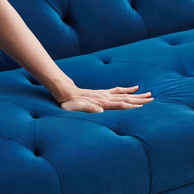 Anwick Modern Velvet Sofa Bed Futon with 2 Pillows2-in 1 Convertible Sleeper Couch BedFolding Recliner Loveseat with Golden Metal Legs for Living Room Apartment Office (Blue)