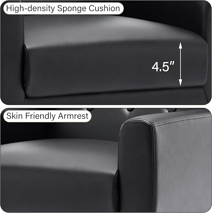 Accent Chair Mid-Century Modern PU Leather Chairs with Arms for Living Room Comfy Upholstered Club Single Sofa Armchair for Bedroom Waiting Room with Solid Wood Frame（Leather Black Set of 2)