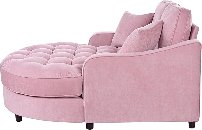 55 Chaise Lounge Upholstered Sofa Bed with Tufted Seat and Detachable PillowsSofa Couch for Living Room (Pink#q)