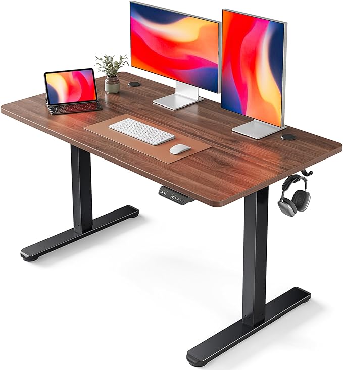 FEZIBO Height Adjustable Electric Standing Desk 48 x 24 Inches Stand up Table Sit Stand Home Office Desk with Splice Board (Walnut)