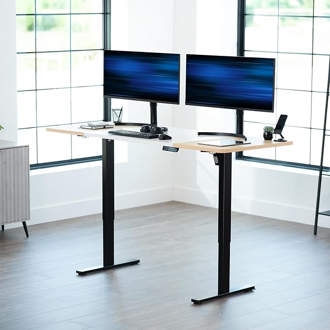 VIVO Electric 71 x 30 in Standing Desk Memory Height Adjustment 1B Series Holds 220 lbs White and Light Wood Top Black Frame DESK-KIT-1B7WC