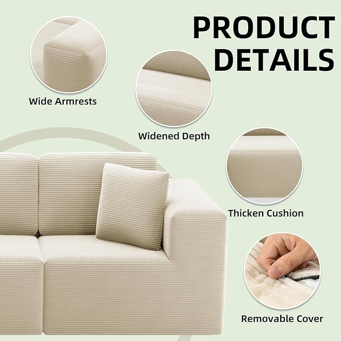 106 Boneless Sectional Couch with High-Density Foam Modern Frameless Floor Couch with Ottoman 3 Seater Cloud Modular Sofa with Chaise for Livingroom Cream Beige