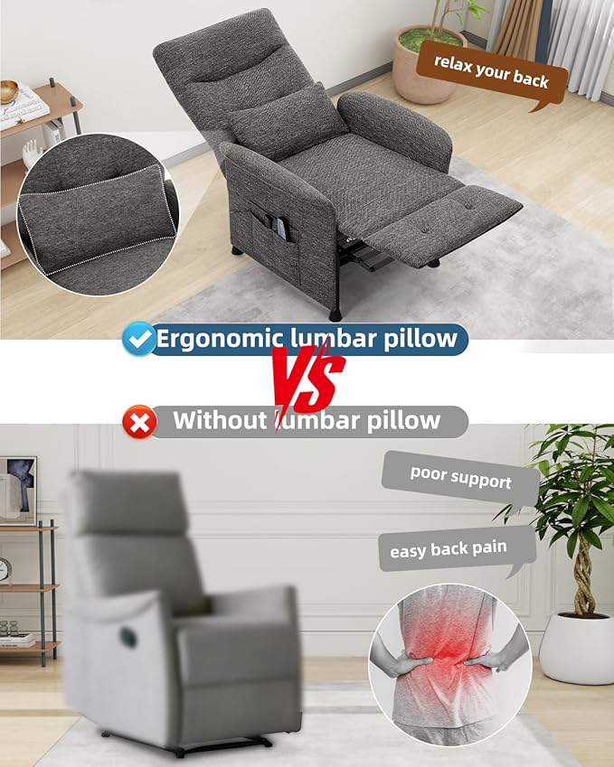Power Recliner Chair for Adults - Electric Reclining Sofa with Side Pocket &amp Remote Adjustable Recliner for Living Room or Home Theater Seating