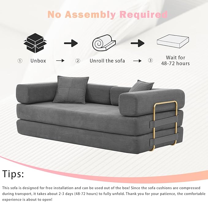 4-in-1 Folding Convertible Floor Sofa Bed 78 Oversized Compression Sofa No Assembly Required King Futon Lazy Couch Corduroy Loveseat Sleeper with Pull Out Bed Modular Futon Couch
