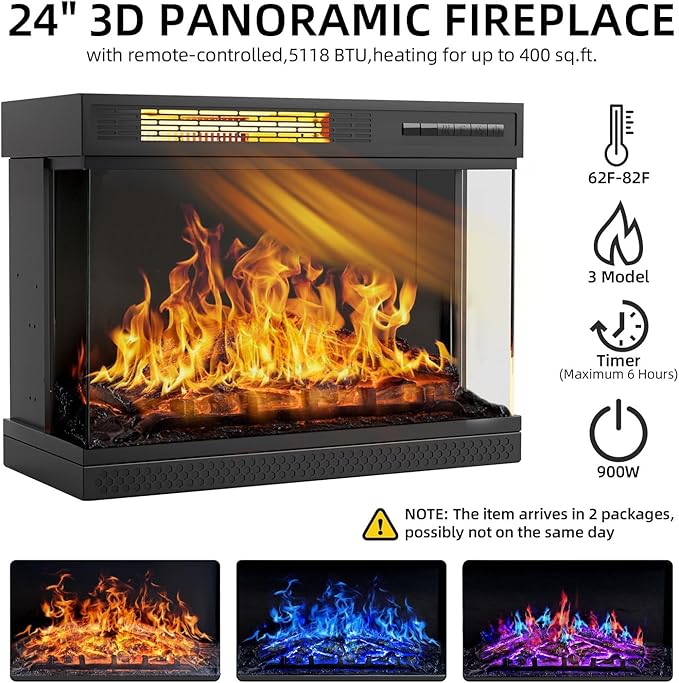 YESHOMY Glass Fireplace TV Stand for TVs up to 65 Inch Media Entertainment Center with Storage White Wash