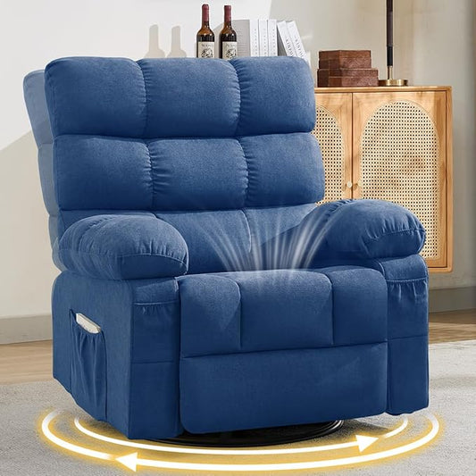 Swivel Rocker Recliner Chair for Adults 360° Upholstered Manual Recliners for Small Spaces Single Seat Glider Reclining Chair with Side Pockets Ergonomic Reading Chair for Living Room RV Bedroom