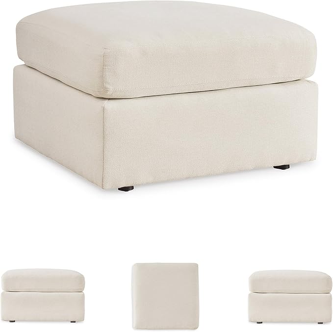 Signature Design by Ashley Modmax Contemporary Stain Resistant Upholstered Oversized Accent Ottoman with Non-Skid Legs White