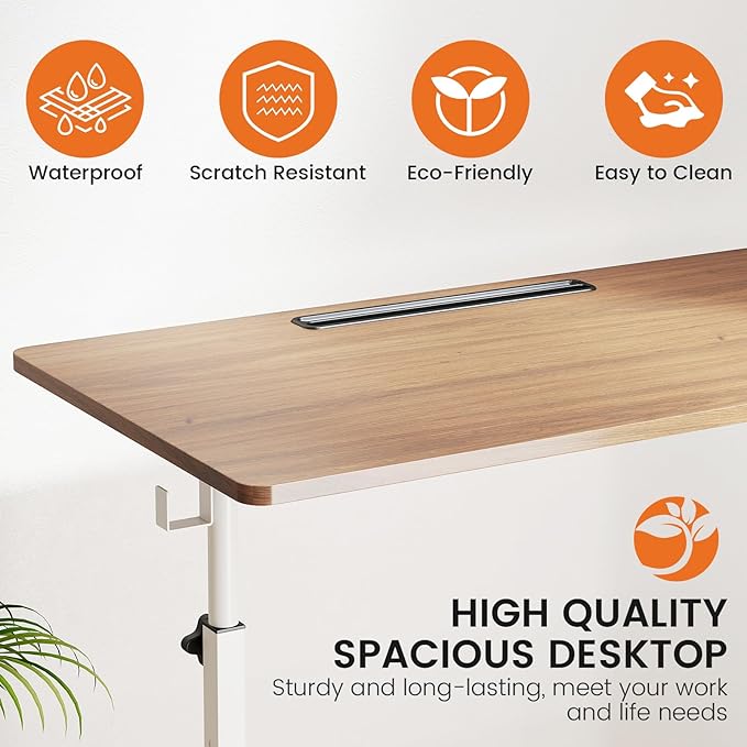 Hadulcet Portable Standing Desk Rolling Desk Adjustable Height Mobile Laptop Desk Small Stand Up Table with Wheels Walking Table for Treadmill Walking Pad Tall Computer Stand Oak