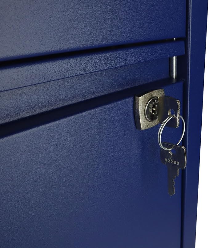 Bisley 3-Drawer Flush Front Vertical File Cabinet - Oxford Blue 2 Utility Drawers + 1 Hanging File Drawer Powder-Coated Steel Locking Bottom Drawer