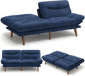 Amada 66 Convertible Futon Sofa Bed Corduroy Folding Futon Set with Adjustable Backrest &ampArmrests Recliner Lounge for Living Room Apartment or Office Solid Wood Frame Loveseat Sofa - Blue