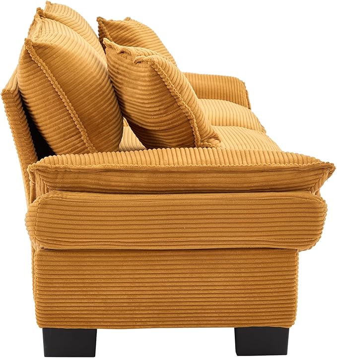 KEIKI Loveseat Sofa 84 Corduroy Upholstered Couch with Deep Seat and 2 Pillows Modern Loveseat Sofa Couch for Small Spaces Living Room Apartment Office Yellow