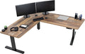 VIVO Electric Height Adjustable 67 x 60 inch Corner Stand Up Desk 2 Reclaimed Wood Solid Table Tops Black Frame Memory Controller L-Shaped Workstation 3E Series DESK-KIT-3E6BP
