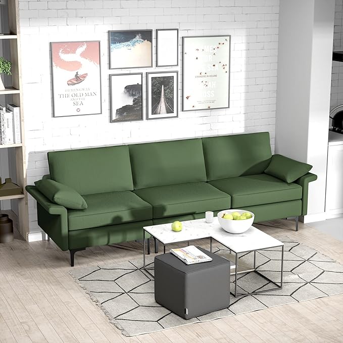 Giantex 3-Seat Sectional Sofa Couch 100.5 L Convertible Sleeper with Removable Armrest Cushion Modern Fabric Upholstered Modular Sofa for Living Room Apartment Dormitory Reception Room Green