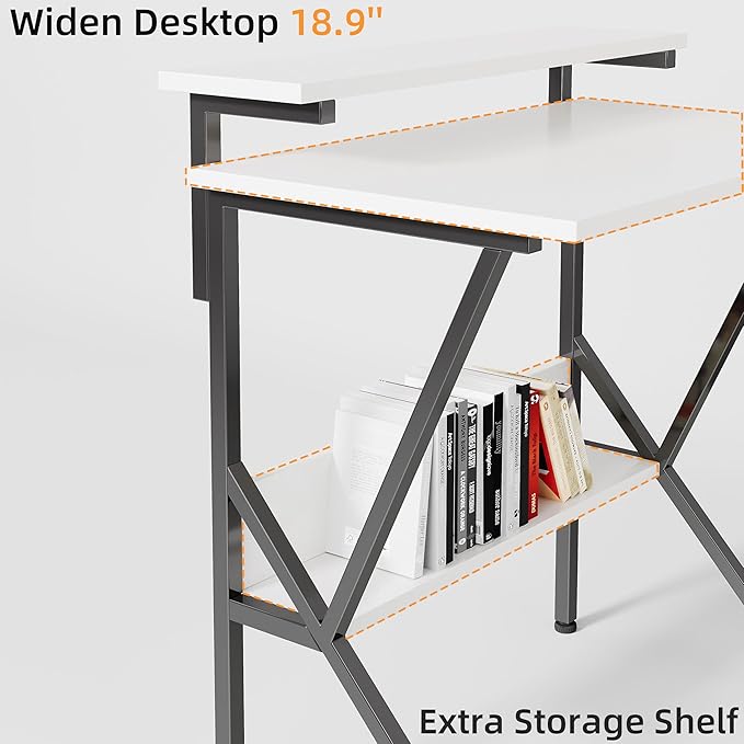 COTUBLR Small Desk Small Computer Desk for Spaces 27.5 Inch Computer Desk with Adjustable Monitor Stand Compact Desk with Storage for Bedroom Home Office White Tabletop+Black Frame