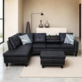 Sectional Couches for Living Room Convertible 4 Seat Modular Sectional Sofa Set for Living Room L Shaped Couch or U Shaped Couch with Storage Ottoman for Apartment Leather Black