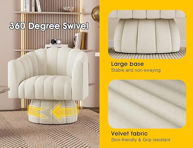 Swivel Accent Chair Set of 2Mid Century 360° Swivel Barrel ChairFluffy Velvet Fabric ChairsRound Club Arm ChairUpholstered Single Sofa Seating for HomeLiving Room BedroomWaiting Room