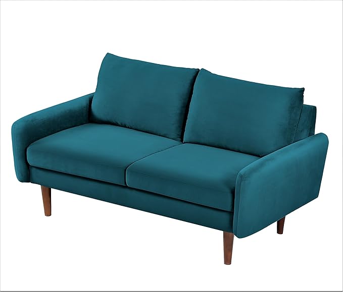 Kent Velvet Loveseat Sofa for Modern Living Rooms and Compact Spaces Comfy 2 Seater Couch Studio Apartment Furniture with Sleek Design Greenish Blue