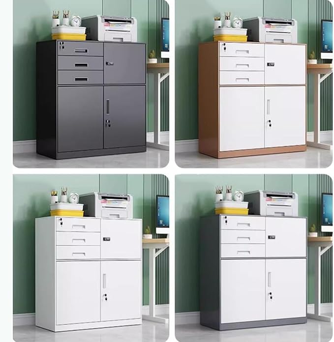Filing Cabinet with Locking Tin Data File Cabinet Office Multi-Drawer Double Drawer Storage Cabinet Floor Short Cabinet (Color : Grey)