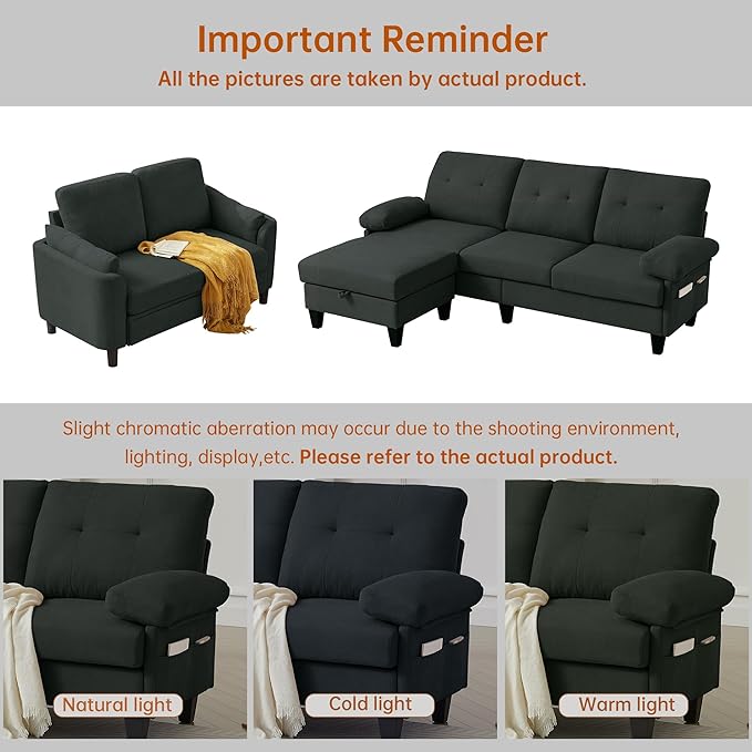 5 Seat Sectional Sofa Set for Living Room Set 2 PCS Modern Couch Set 84 Width 3 Seat Couch &amp Loveseat with Ottoman and Thick Cushion(3+2 Seat/Black)
