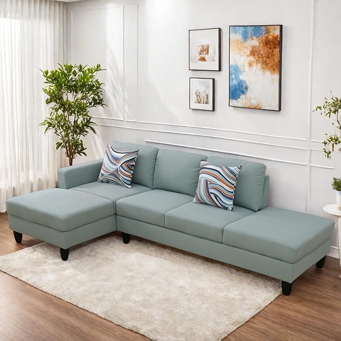 Sectional Sofas for Living Room Furniture Sets 4-Seat Modular Sectional Sofa with Armrests High Elastic Sponge Filled L Shaped Couch for Apartment Green