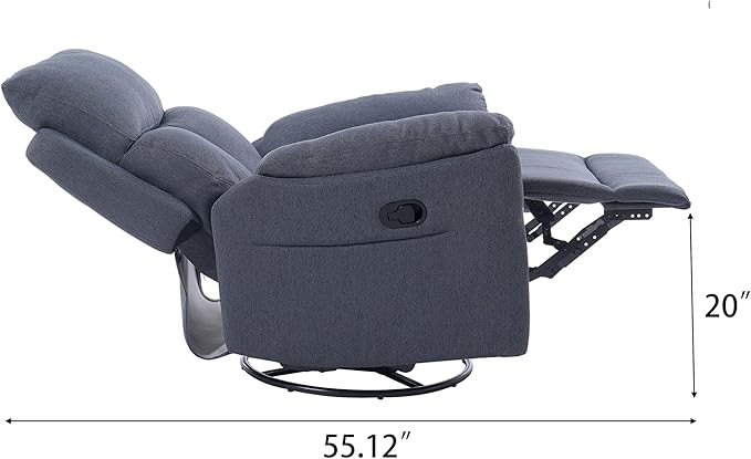 Oversized Rocker Recliner Chair Manual Swivel Rocking Recliners with Adjustable Backrest Footrest for Adults 360° Swivel Lazy Boy Recliner Chairs for Living Room Reading Bedroom Blue