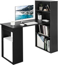 IFANNY Black Computer Desk w/Bookshelf Modern Home Office Desk w/Storage Shelves &amp CPU Stand Space-Saving Design Compact Corner Computer Workstation for Small Spaces