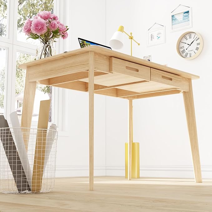 Home Office Computer Desk Coner Desk with 2 Drawers Study Writing Table for Home Office Study Wood Color (39.3 ”W x 23.6”D x 29.1”H)