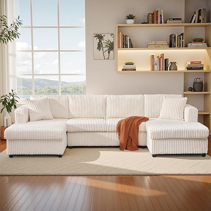 123 U-Shaped Modular Sesctional Sofa Two L-Shape Chaise with 2 Cloud Couch Sectional with Two Pillows Couches forLiving Room (Cream)