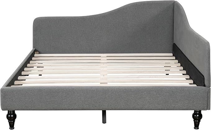 Merax Full Size Bed Frame Daybed L-Shaped Linen Day Bed Corner Sofa with Solid Wood Legs for Living Room Guest Room No Box Spring Needed Grey