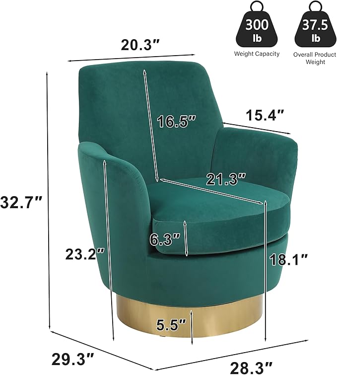 Set of 2 Swivel Accent Chair Modern Velvet American Design Swivel Round Barrel Chairs Upholstered Cozy Style for Living Room Bedroom Home Office (Velvet Emerald 2-Pack)