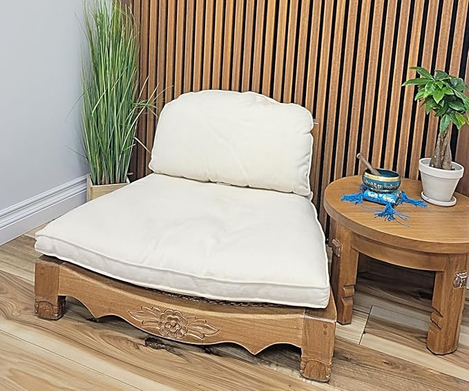 Handcrafted Wooden Meditation Chair with Woven Seagrass Seat 30 x 28 x 18 inches (Beige)