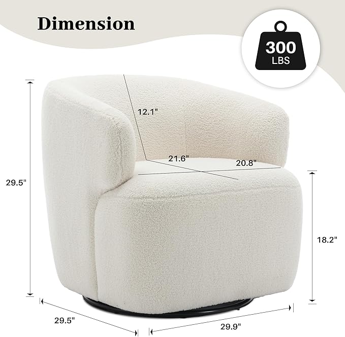 Swivel Accent Chair Upholstered Fabric Barrel Chair Boucle Round Boucle Armchair for Living Room Bedroom Beige Cream White