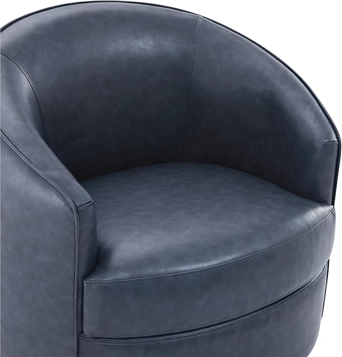 CHITA Swivel Barrel Chair Modern Comfy FSC Certified Upholstered Faux Leather Accent Chair for Living Room Fully Assembled Blue