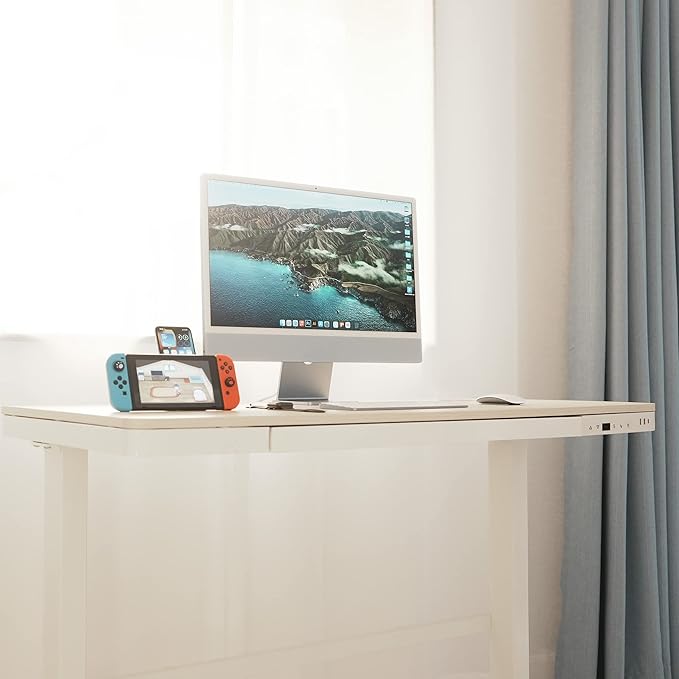 Laura Davidson Furniture Liberty Adjustable Electric Standing Desk Stand Up Desk and Sit Desk with Memory Presets and Drawer Home Office Desk Computer Desk (White with Oak Top)
