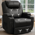Recliner Chair 360° Swivel Rocker Chair for Adults Rocking Recliner Chair with Massage Comfy Single Sofa with Side Pockets Cup Holders for Living Room Bedroom Nursery (Leather Black)