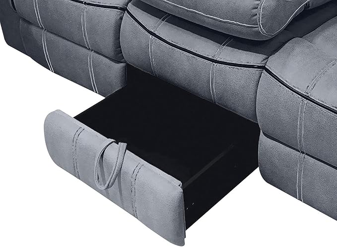 Acme Furniture Zubaida 41 x 87 Modern Velvet Reclining Sofa with USB Dock 1 Storage Drawer Tight Back &amp Seat Cushion in 2-Tone Gray Finish