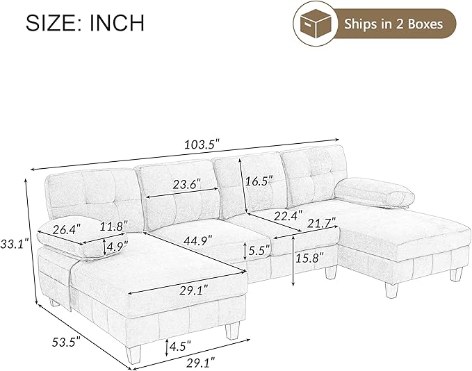 P PURLOVE Chenille Modern Large Sectional Sofa U-Shaped Sectional Sofa Couch with Dual Chaise Lounges Storage Pockets and Armrest Pillows for Living Room (Yellow)