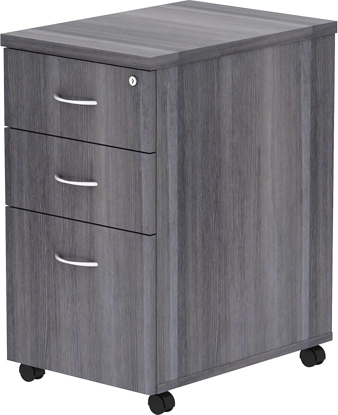 Lorell Weathered Charcoal Laminate Desking Pedestal - 3-Drawer