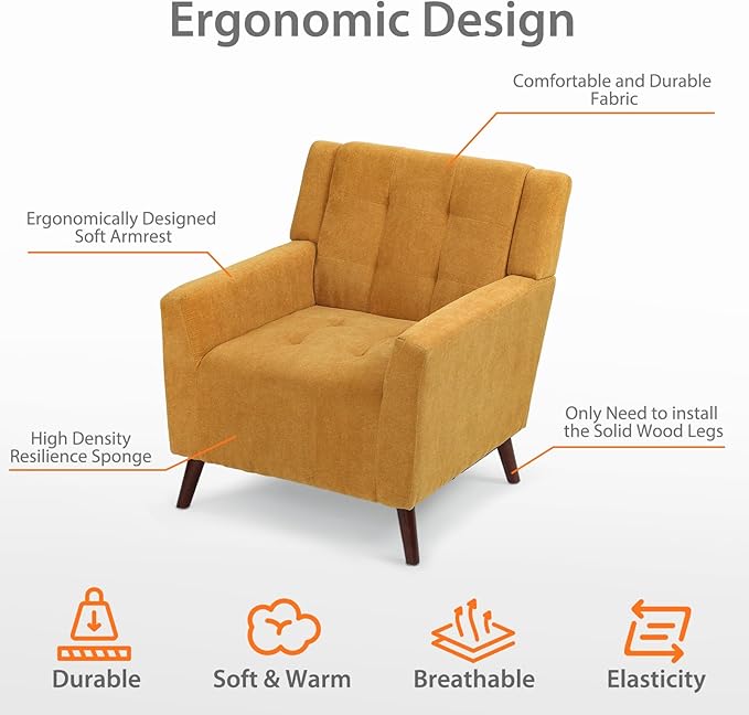 Dining Room ChairLiving Room Armless Chair Modern Design Fabric Armless Contemporary Accent Dining Chairs Sofa with Solid Wood Legs (Yellow)