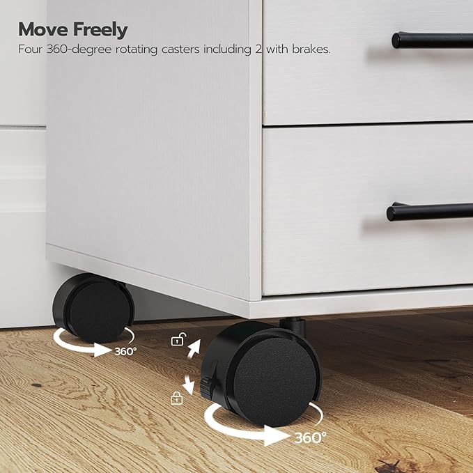 HOOBRO 7-Drawer File Cabinet Wooden Office Cabinet with Drawers Mobile Storage Filing Drawer for Home Office Study Easy Assembly White WT07WJ01