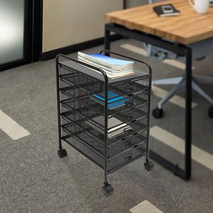 6 Tier Rolling File Cabinet Drawers Metal Filing Storage Vertical Cabinets Cart Organizer with Wheels for Classroom Office Bathroom Kitchen Home Storage and Organization Dorm