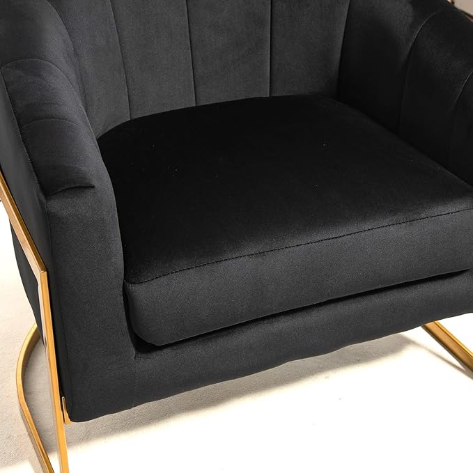 Velvet Modern Accent Armchair - Luxury Gold Frame | Versatile Seating for Living Room Bedroom Office Black