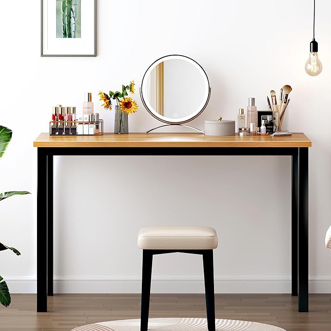 DlandHome Home Office Desk 39.4Inch Teak + Black