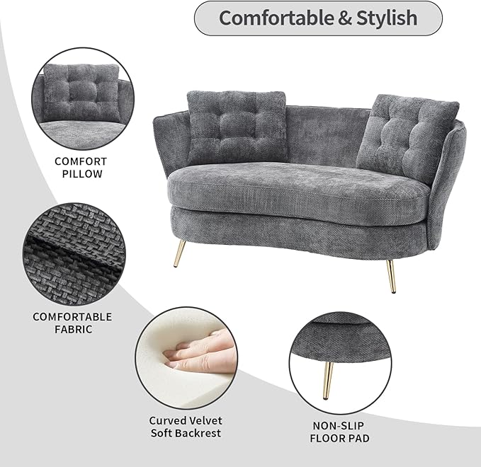 Modern Tufted Velvet LoveseatFuton Club Two Seater SofaCompact Living Room StudioOfficeDormitoryBreathable Spring Small Sofa For Entertainment Room Suitable For Living Room ＆ Bedroom (Grey)