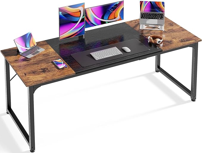 Huuger Computer Desk 63 Inch Office Desk Gaming Desk with Storage Writing Desk Work Desk for Home Office Study Modern Simple Desk Large Legroom Metal Frame Rustic Brown and Black