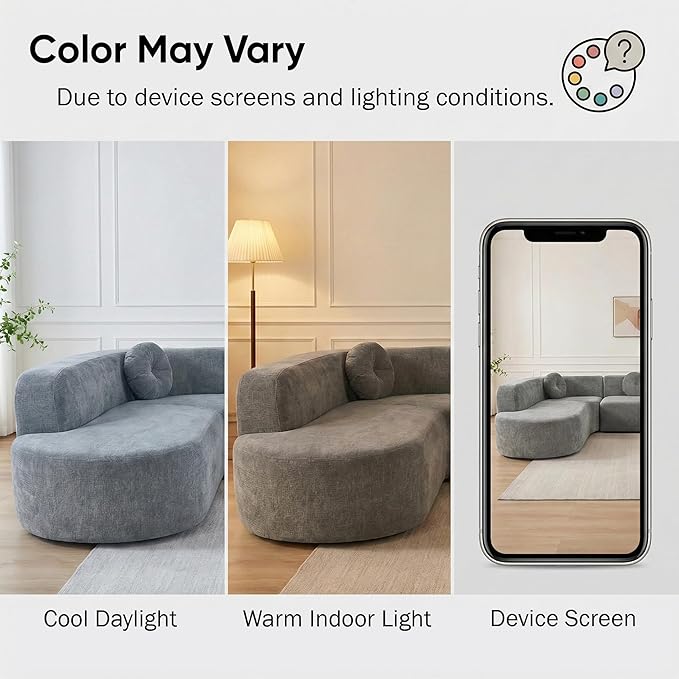122'' Extra Large Sectional Sofa Soft Fabric UpholsteryElegant Curved Design with Three Round CushionsHigh-Resilience Foam for Ultimate Comfort