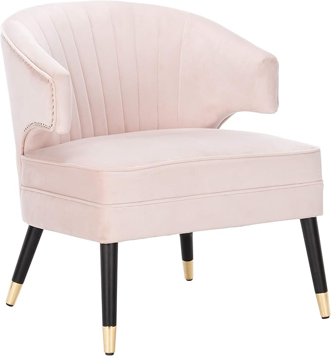 Safavieh Home Stazia Retro Glam Blush Pink and Black Wingback Accent Chair